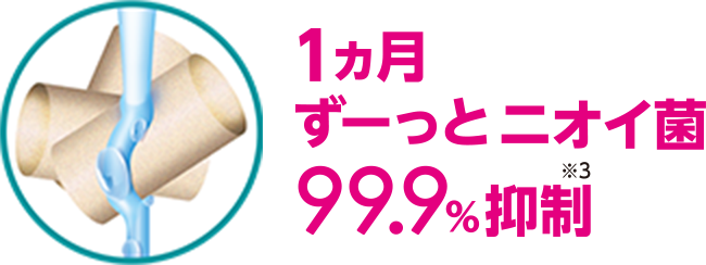 1ヵ月ずーっとニオイ菌99.9%抑制 ※3