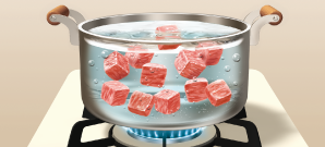食材を茹でる様子
